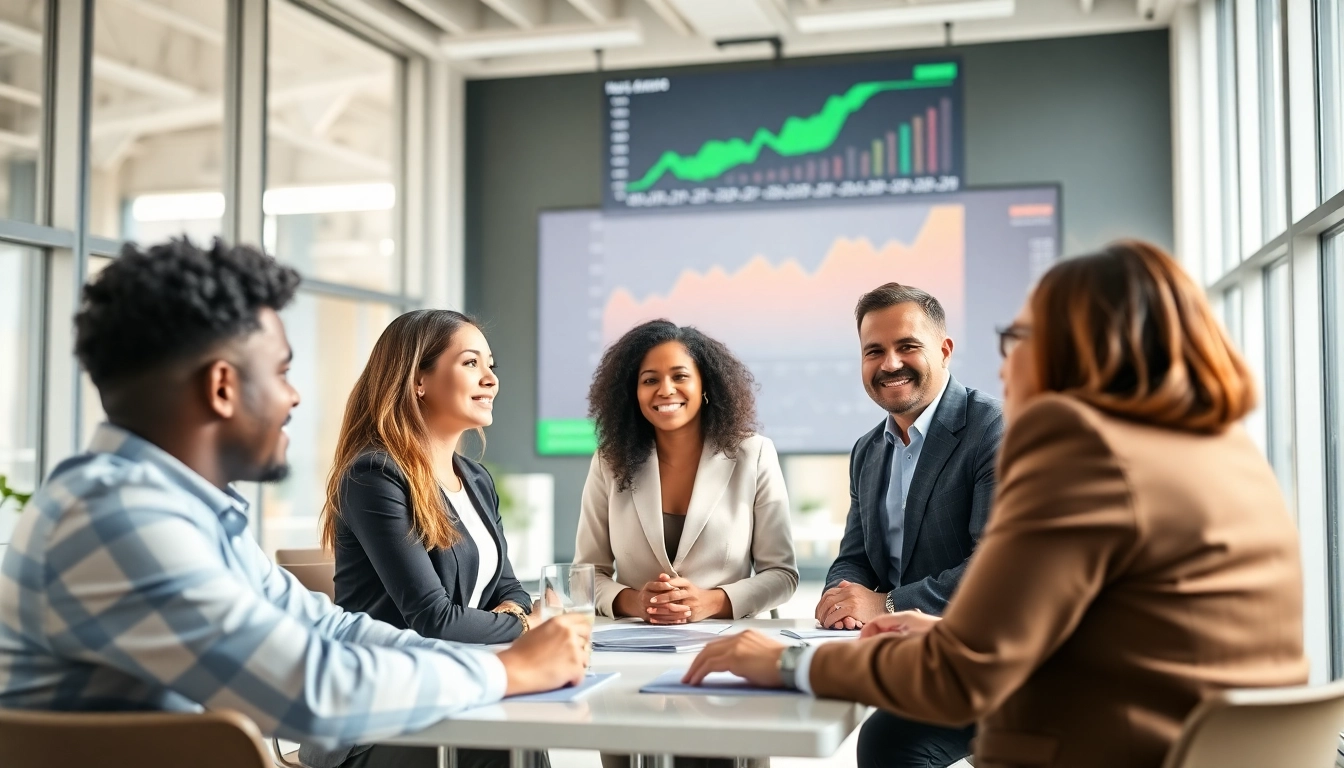 Collaborative entrepreneurs discussing PayPal merchant cash advance in a modern office setting.