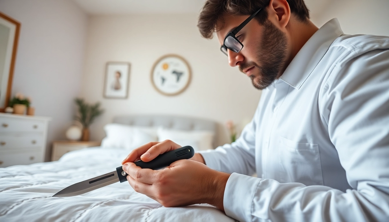 Bed bug exterminator diligently assessing a clean bedroom for bed bug infestations.