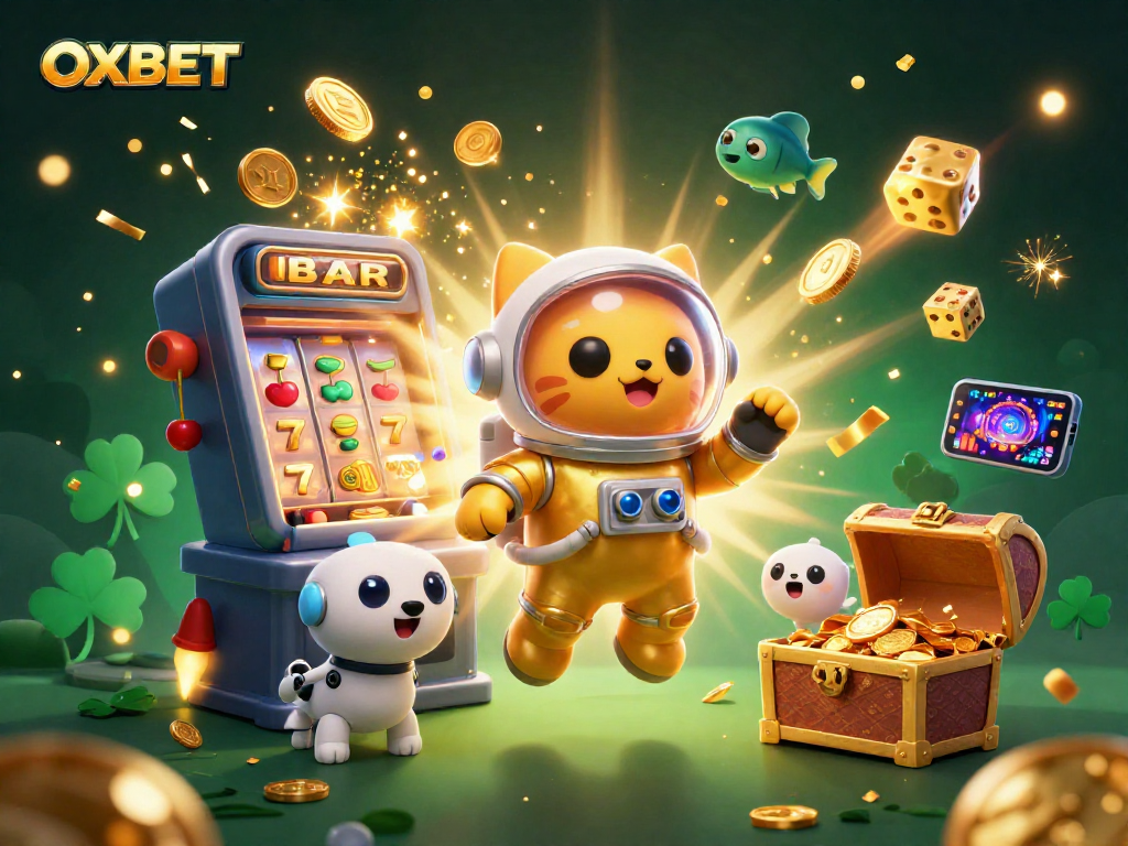 Spin the reels with OXBET's colorful casino games in a vibrant cosmic setting.