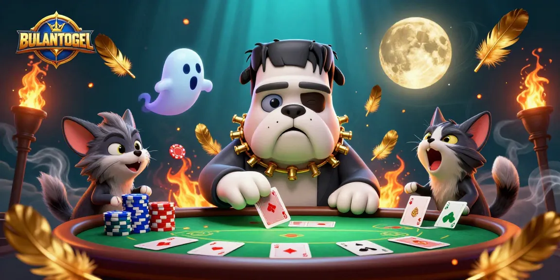 BULANTOGEL thrills with animated poker action featuring a Frankenstein bulldog, ghost mouse, and werewolf kitten.