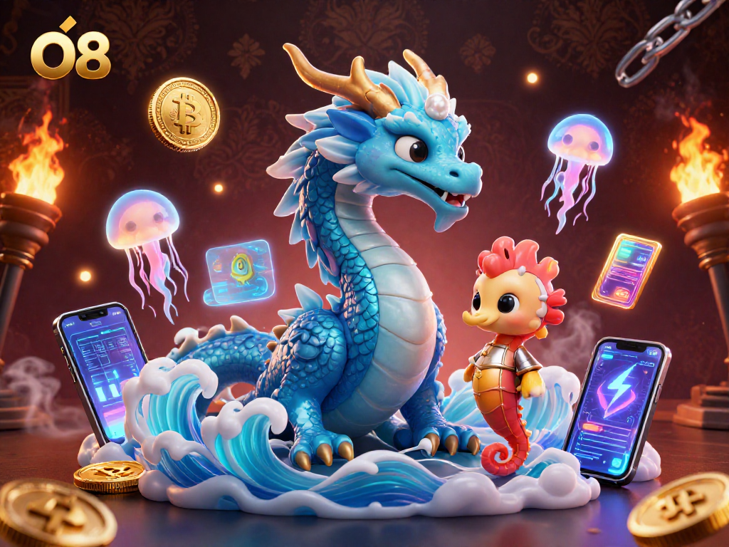 Join the exciting world of O8, showcasing a vibrant casino scene with crypto elements.