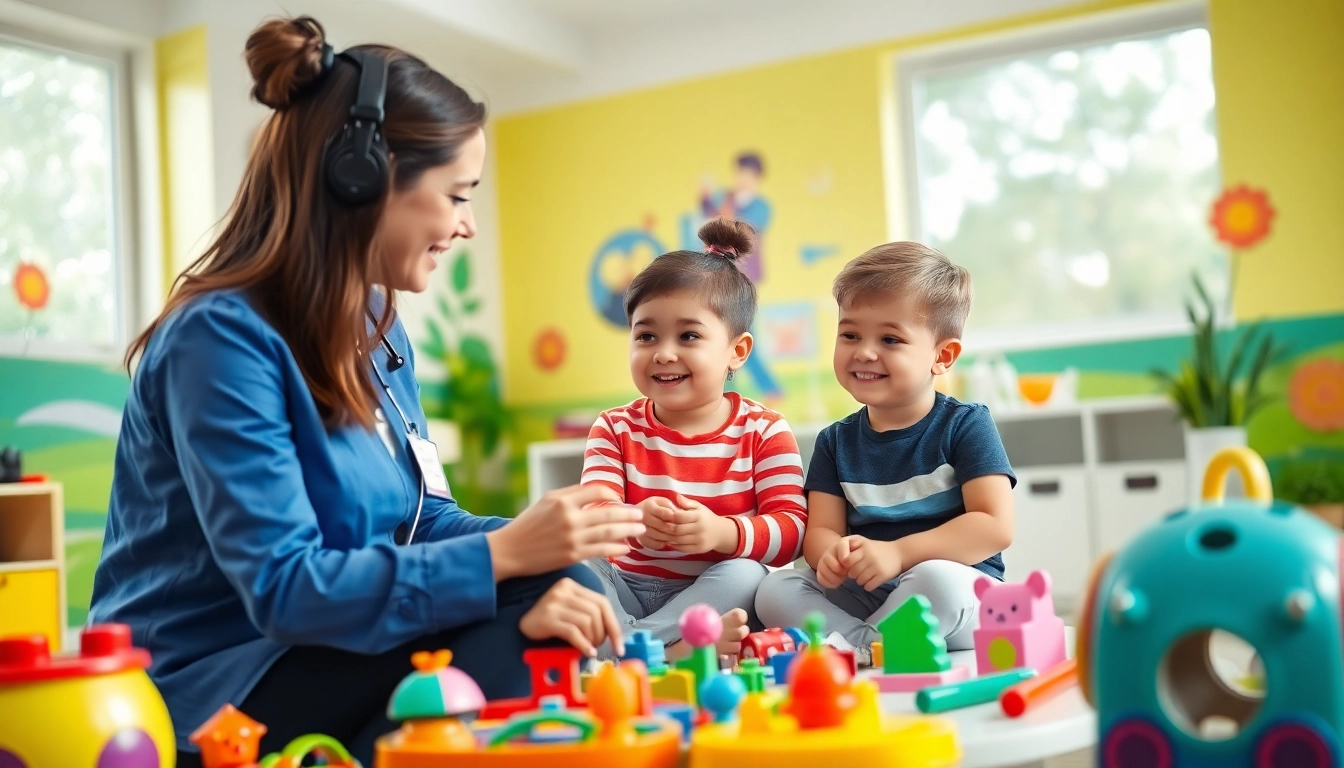 Child participating in ABA therapy with a therapist in a bright clinic.