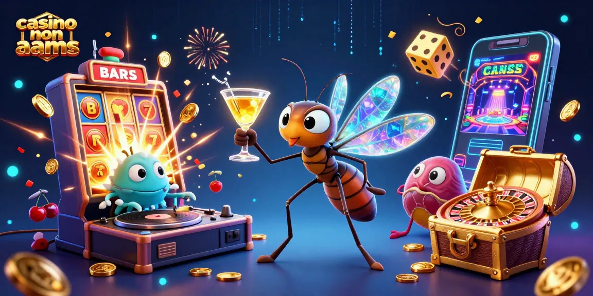 Gioca nei migliori casino non AAMS con simboli di jackpot e personaggi in un'illustrazione vibrante.