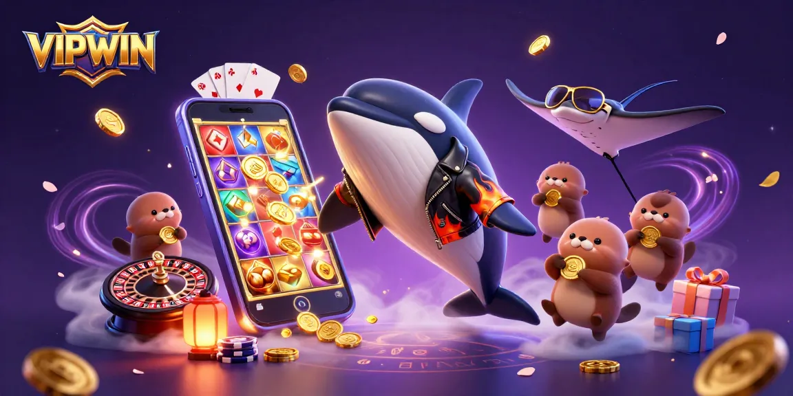 Experience thrilling gaming at VIPWIN with exciting characters celebrating casino wins!