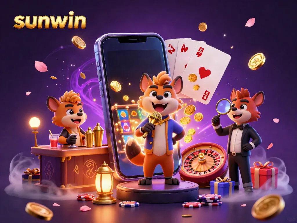 Experience sunwin's vibrant comedy casino with hyenas in a playful gaming atmosphere.