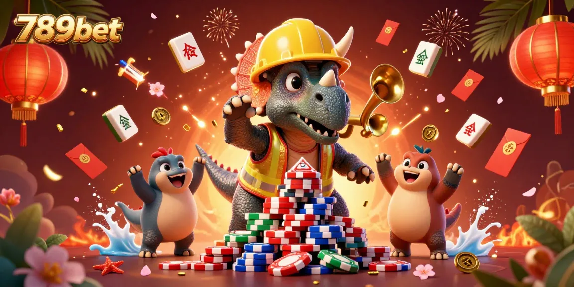 Engage in thrilling poker activities at 789bet amidst vibrant 3D characters celebrating in a lively casino setting.