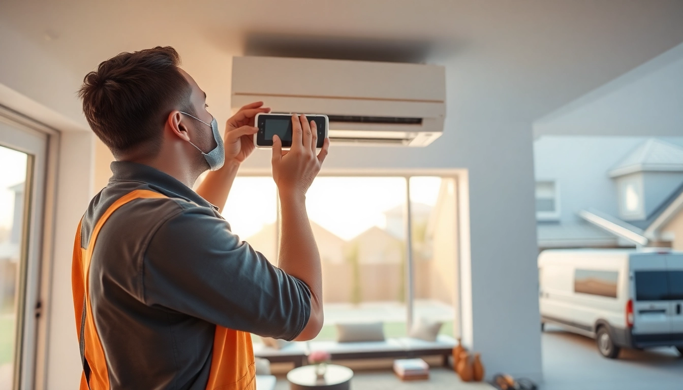Technician conducting ductless mini-split installation in a modern home setting.