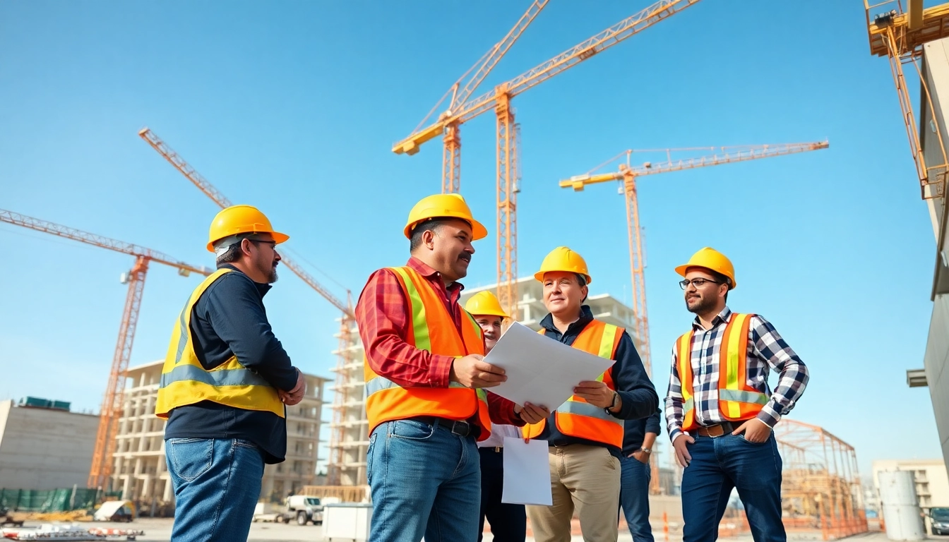 New Jersey Commercial General Contractor overseeing a diverse team at an active construction site.
