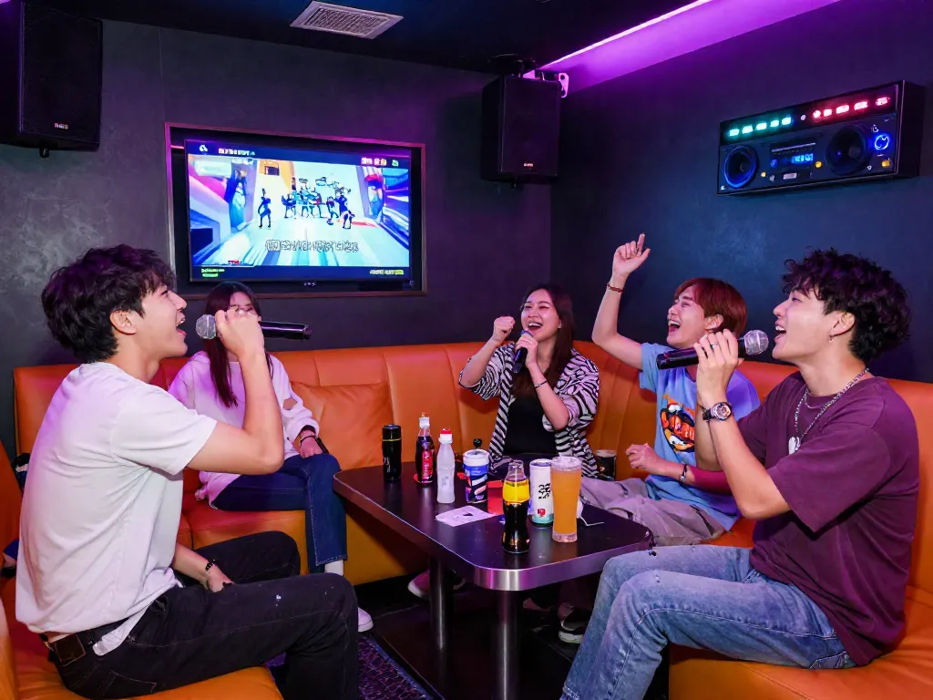 강남 달토에서 노래를 부르는 즐거운 순간과 화려한 조명