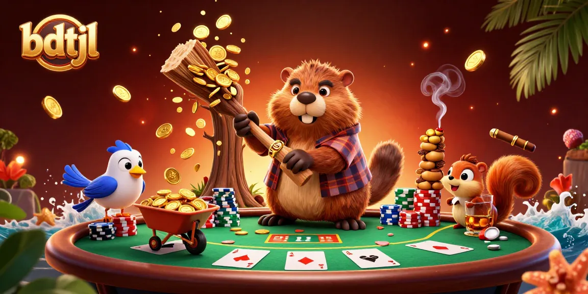 bdtjl captures a gambling scene with cartoon characters enjoying a poker game full of gold coins.