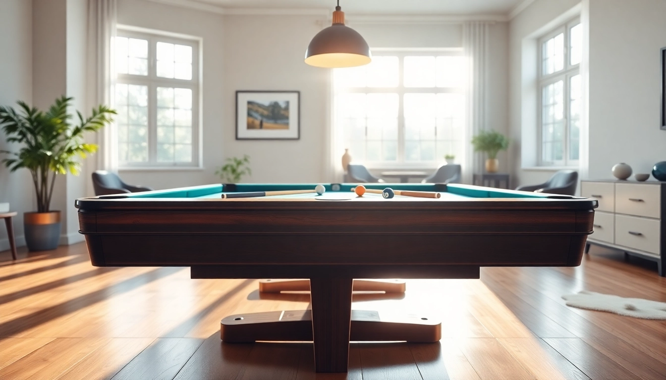 Engaging Pool Table Locating Service showcasing a beautifully arranged billiards setup in a stylish room.