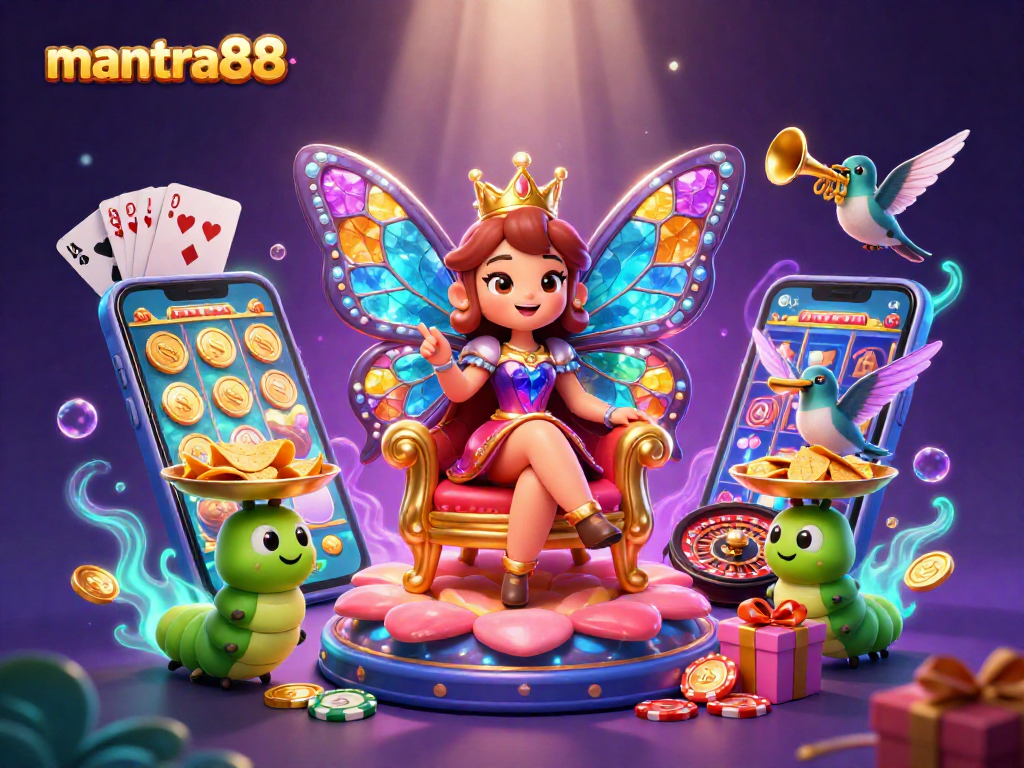 Experience mantra88 with vibrant gaming action featuring a butterfly queen and dynamic casino elements.