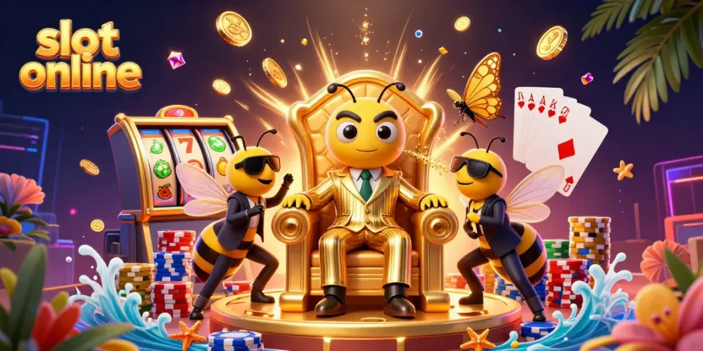 Mainkan slot online dengan bumblebee bos mafia dalam ilustrasi 3D yang mendetail.