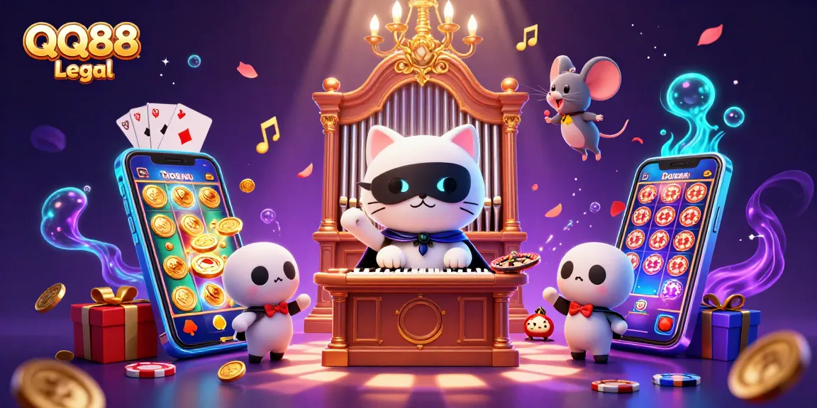 Spin the reels at QQ88 Legal’s fantastic casino scene with a mystical cat and mouse acrobat.