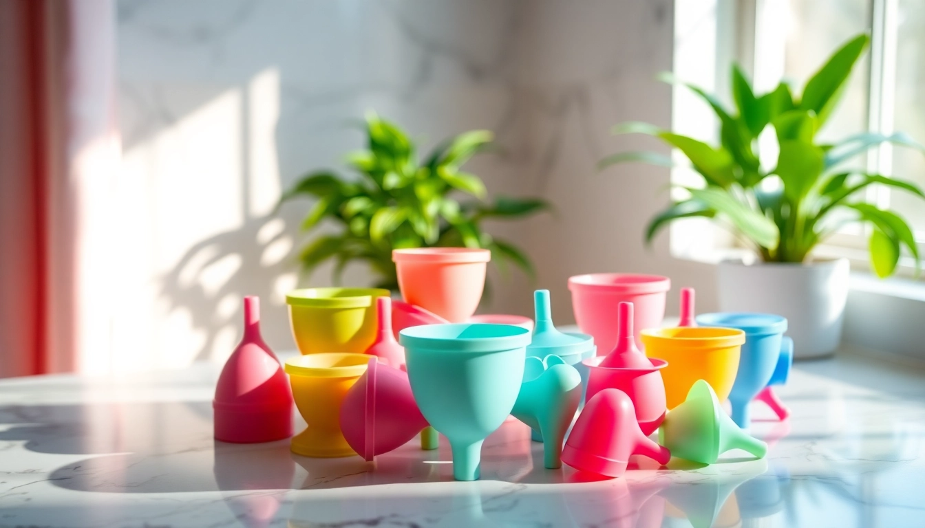 Showcase of period cups australia in a stylish bathroom, emphasizing comfort and variety.