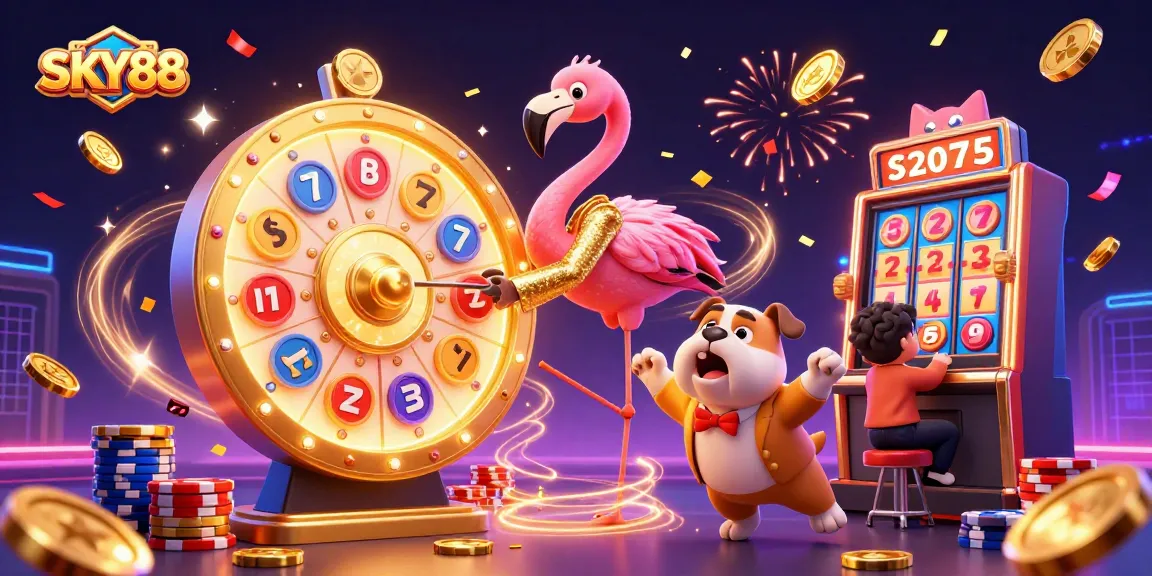Experience excitement and winning moments with SKY88's vibrant casino illustration showcasing dynamic gaming action.