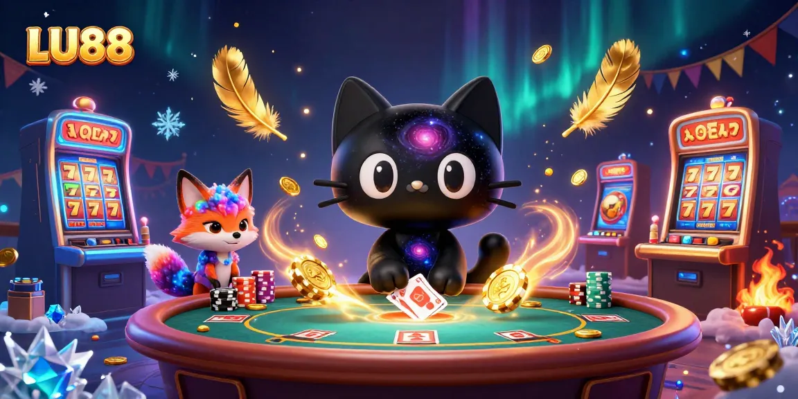 Experience thrilling wins with LU88 at the cosmic casino table featuring animated characters and magic.
