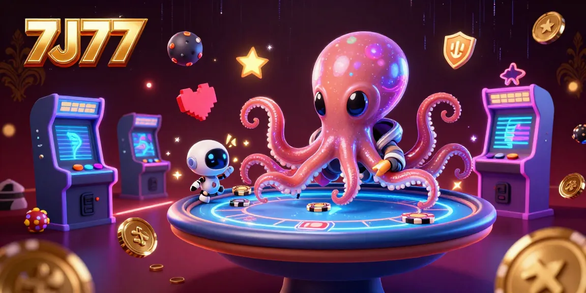 Engage with 7J77's vibrant alien-themed poker challenge featuring dynamic game elements.