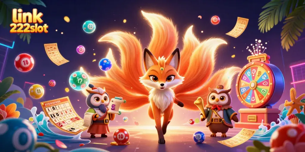 Raih keberuntungan dengan link 222slot dalam ilustrasi kasino yang meriah dan penuh warna.
