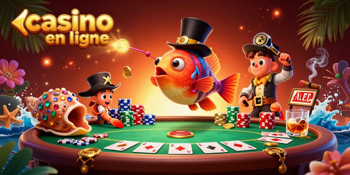 Illustration représentant "casino en ligne" avec un poisson-lanterne, une crevette pirate et un escargot trésor.