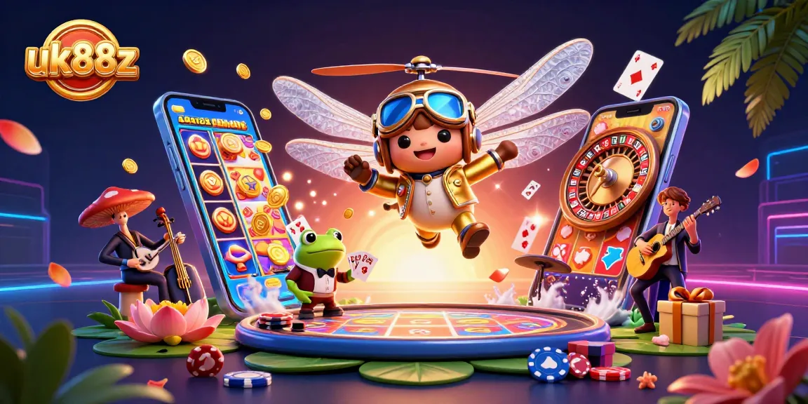 Play thrilling casino games with uk88z at a vibrant lily pad casino with enchanting characters.
