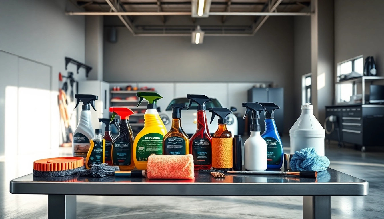 Showcase of beginner car detailing kit from SAI CHE on a stylish garage workbench.