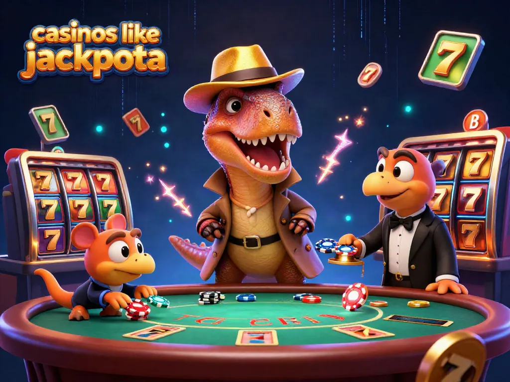 Experience gameplay action at casinos like Jackpota with a dynamic casino-themed illustration.