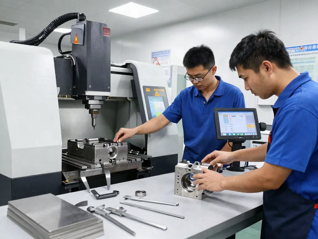 Custom stainless steel parts being manufactured in a professional CNC machining workshop.