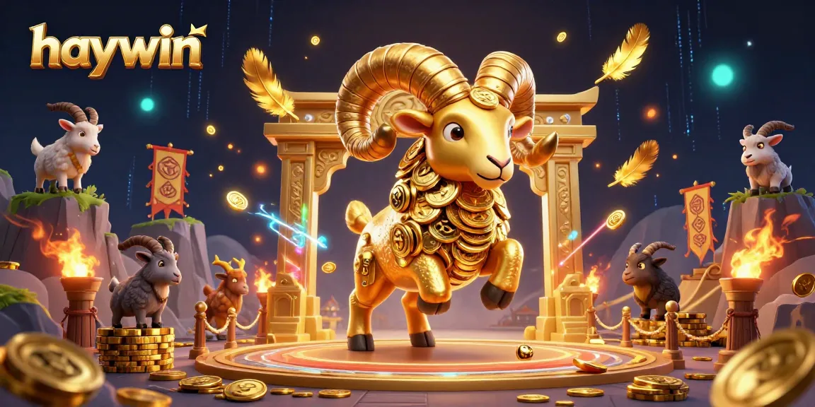 Experience the excitement of haywin with a golden ram charging at a lively casino scene filled with vibrant energy.