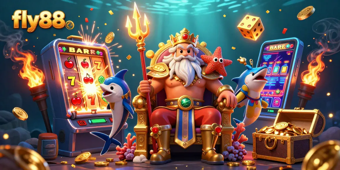 Experience the excitement of fly88 with vibrant underwater casino elements and dynamic characters.
