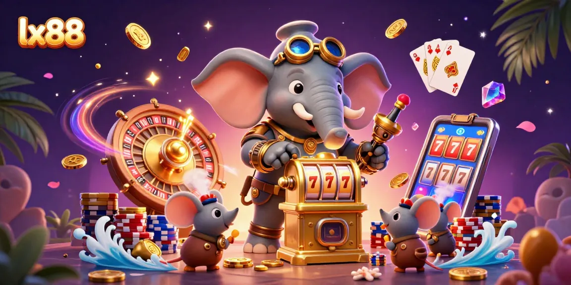 Experience the excitement of lx88 with a 3D steampunk elephant winning at slot machines.