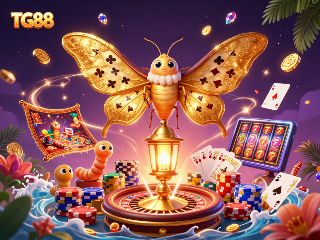 Experience the excitement of TG88 with golden coins, dynamic game elements, and vibrant casino scenes.