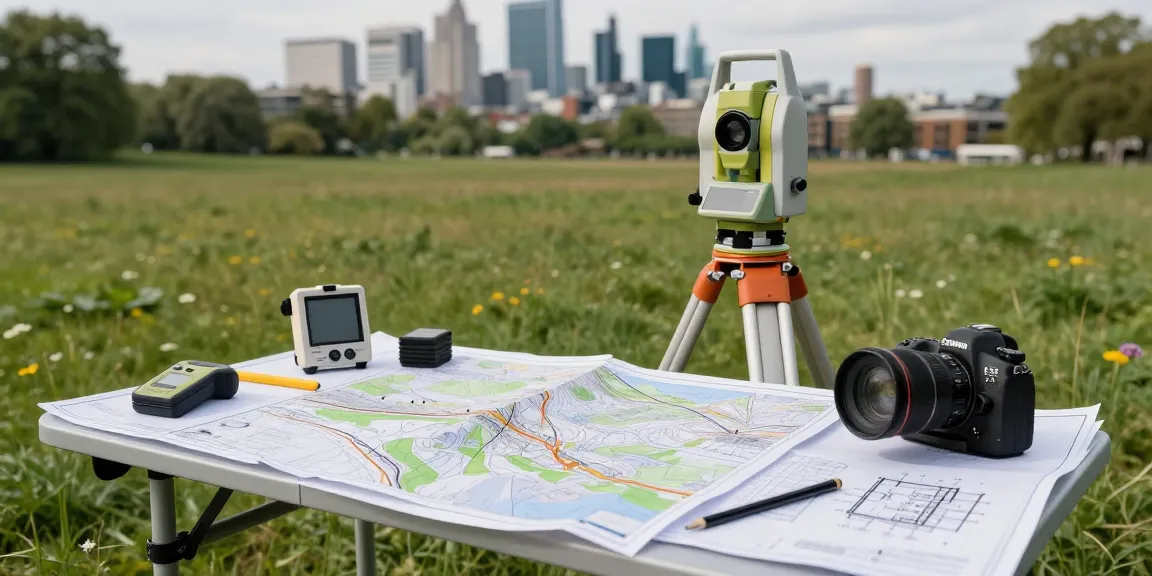 Topographical surveys london & Surrey conducted by a team in the field using advanced surveying equipment.