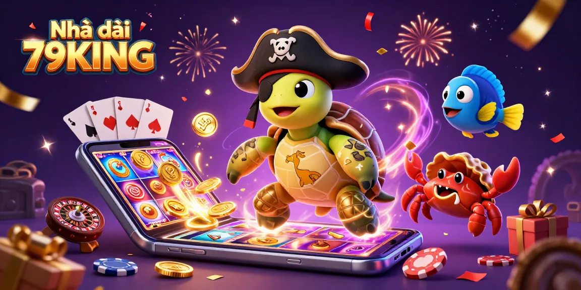 Engage with exciting games at Nhà cái 79KING with our dynamic casino illustration featuring vibrant slot games.