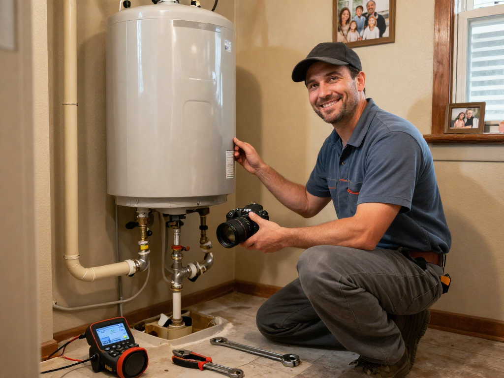 Plumbing repair Fort Worth expert inspecting water heater in a home.