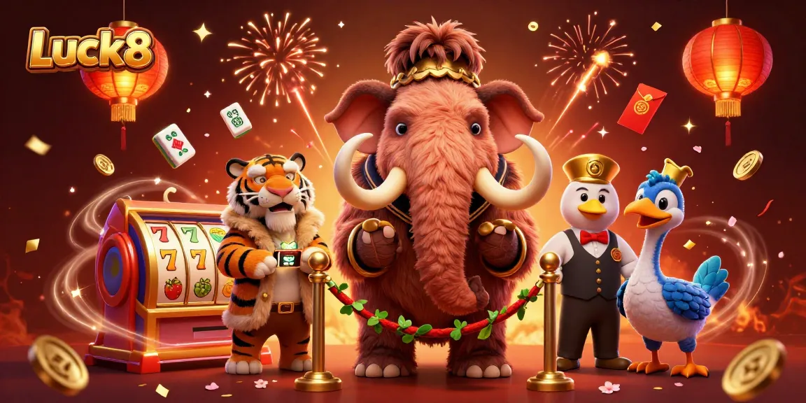 Experience Luck8 with vibrant casino characters and festive elements in a dazzling scene.