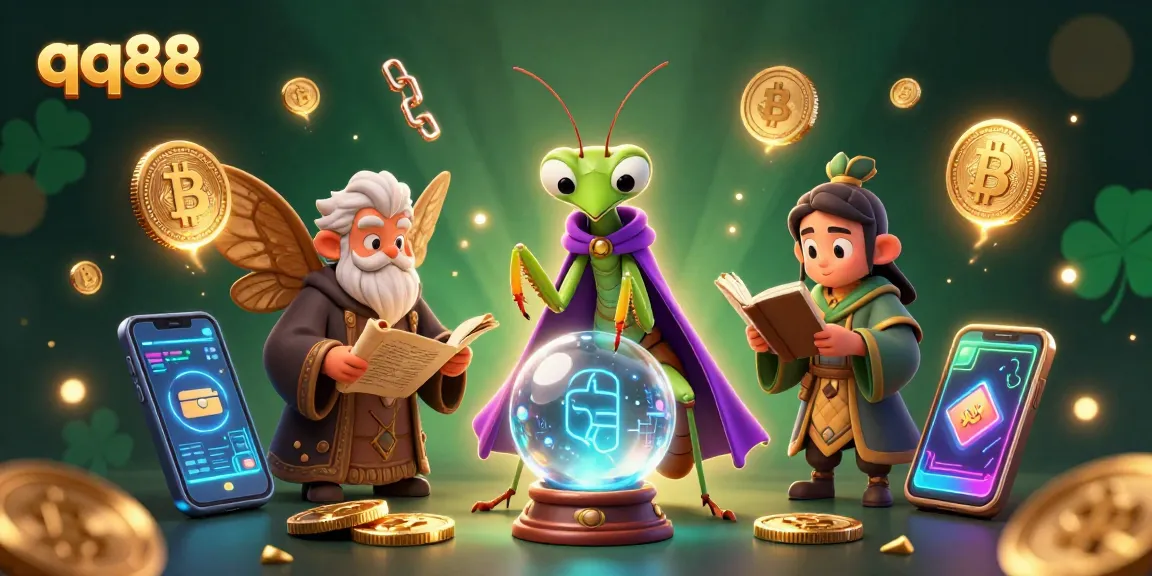 Engage in thrilling experiences at qq88 with a vibrant 3D casino scene featuring mystical characters and crypto elements.