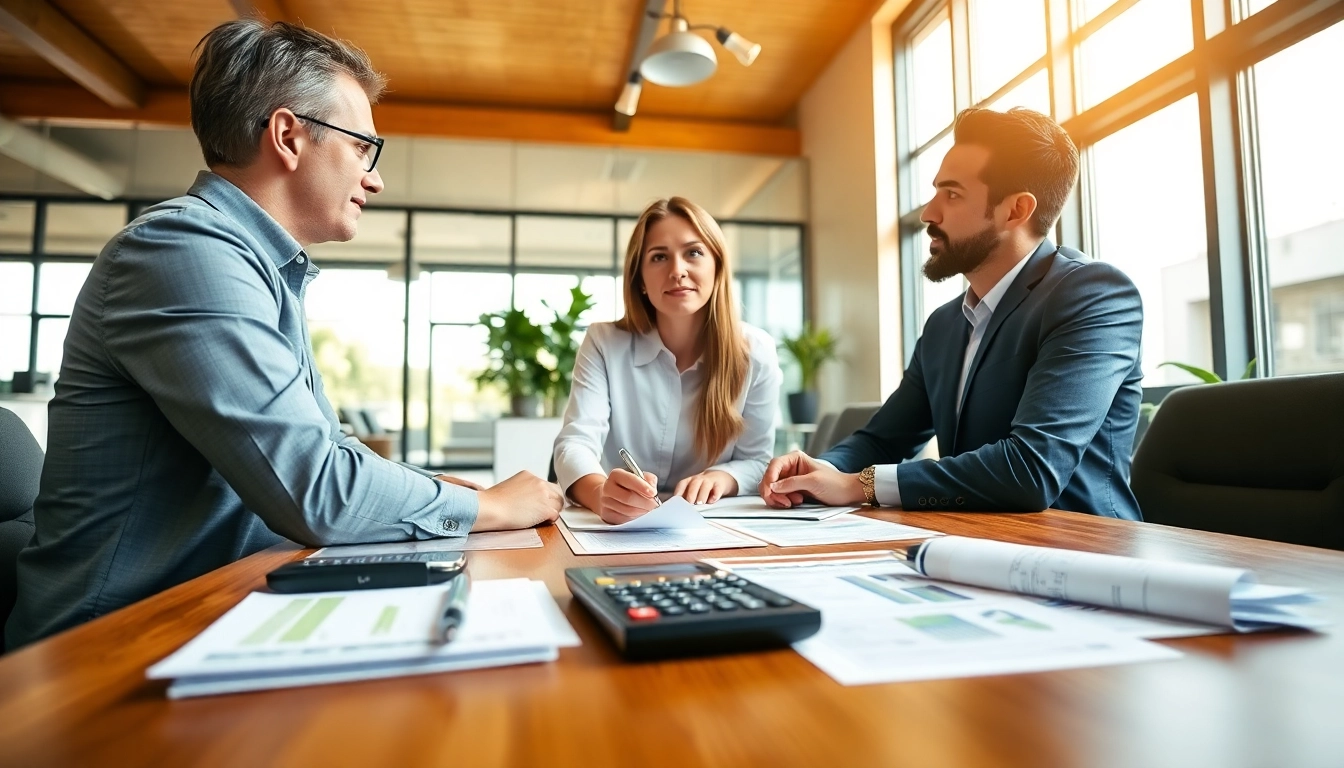 Engaging scene of the best mortgage broker online assisting clients in a modern office.