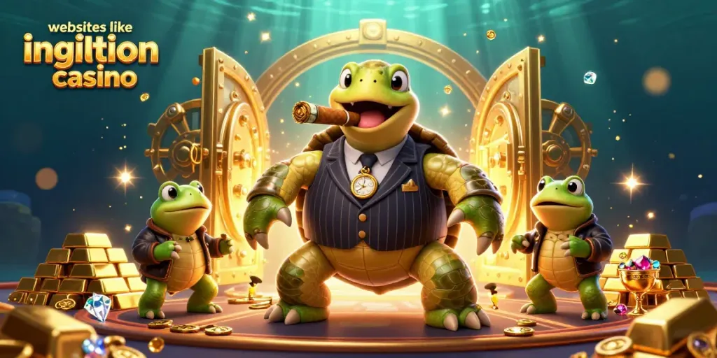 Engage with thrilling games at websites like ignition casino with a cartoon turtle and bullfrog enforcers.