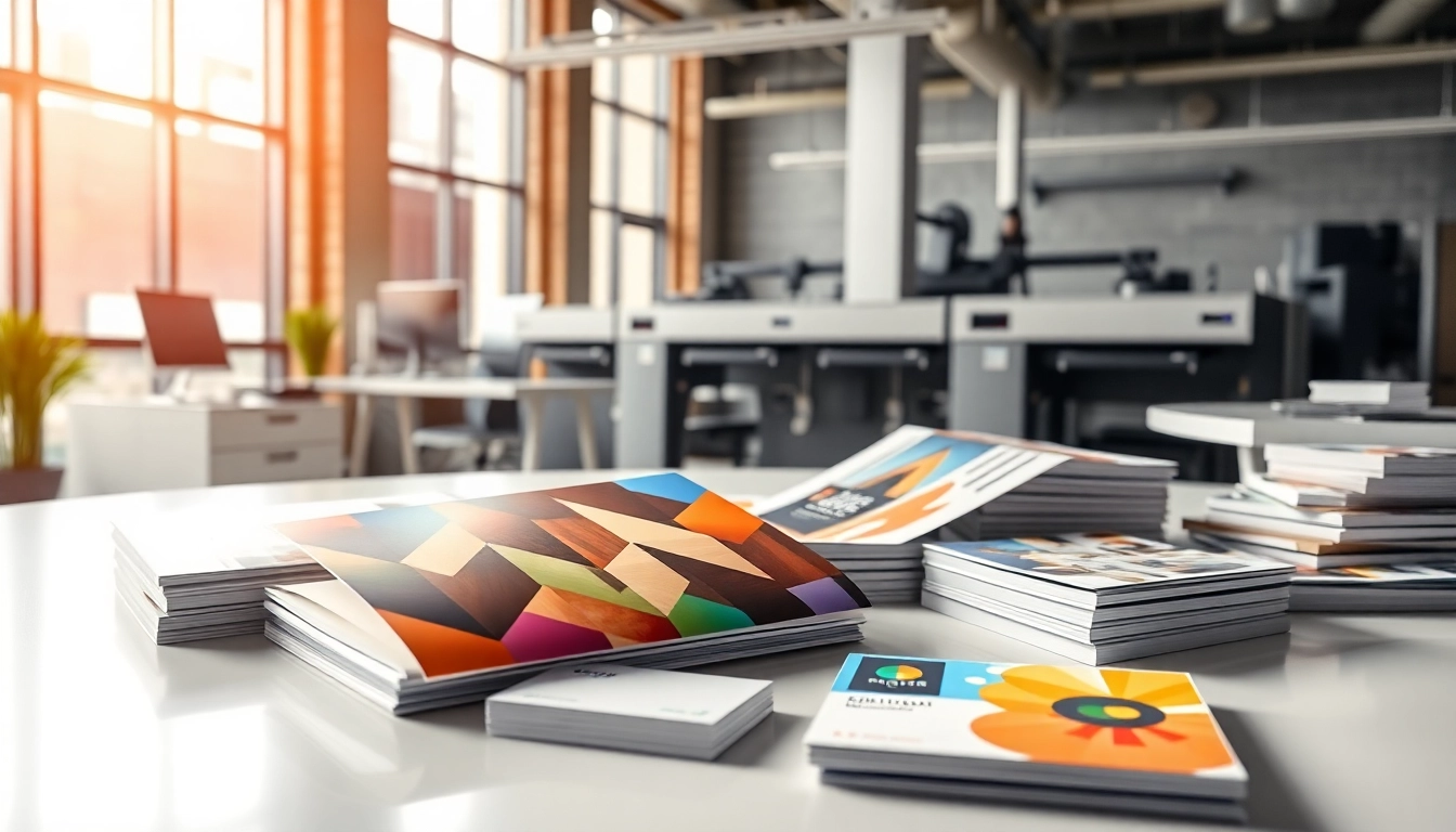 Showcasing budget printing edmonton ab with vibrant brochures and business cards in an organized office.
