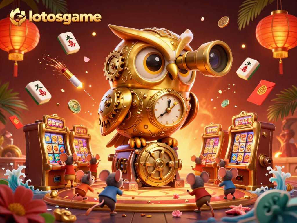 Experience the thrill of lotosgame with this vibrant digital casino scene overflowing with excitement.
