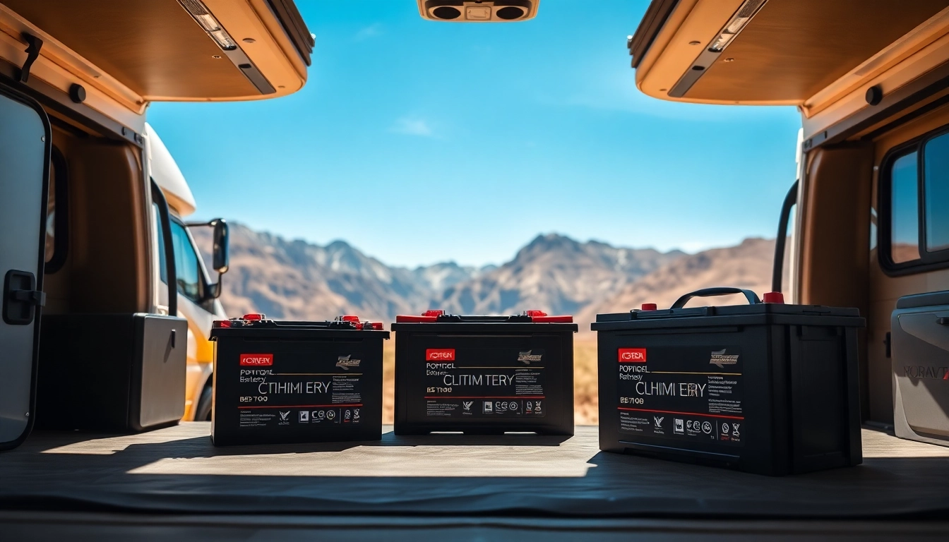 Showcasing lithium RV batteries against a scenic camping backdrop, emphasizing durability and performance.