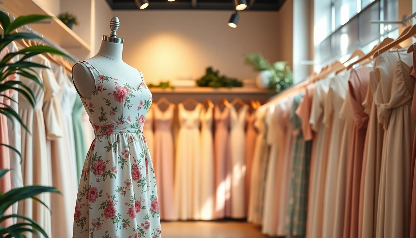 Shop for fashionable ladies dresses uk in a vibrant boutique setting with elegant styles.