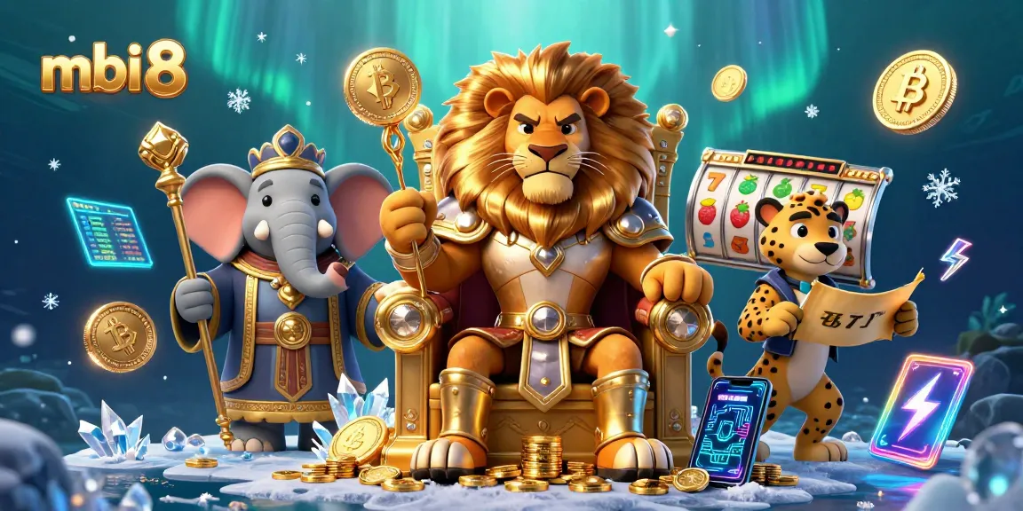 Experience thrilling gameplay with mbi 8 in this exciting casino scene featuring lion king, elephant advisor, and cheetah messenger.