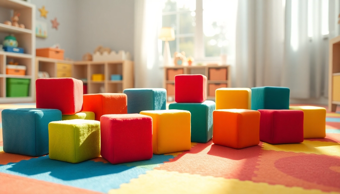 Engaging display of soft building blocks for safe play; click here to learn more.