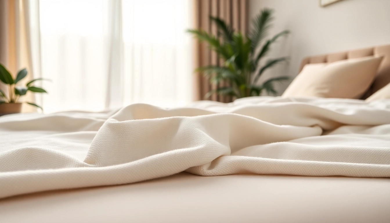 Molton textiel op een bed met een serene uitstraling in een lichte kamer