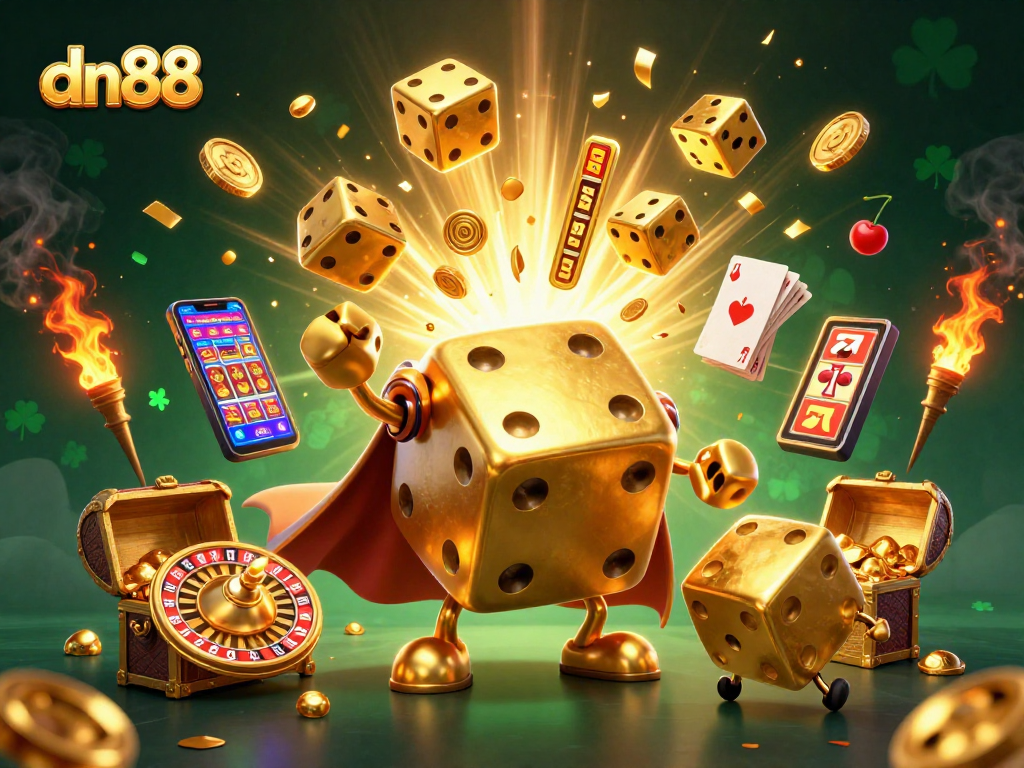 Watch dn88's golden dice golem offer thrilling gaming with vibrant jackpots and dynamic symbols.
