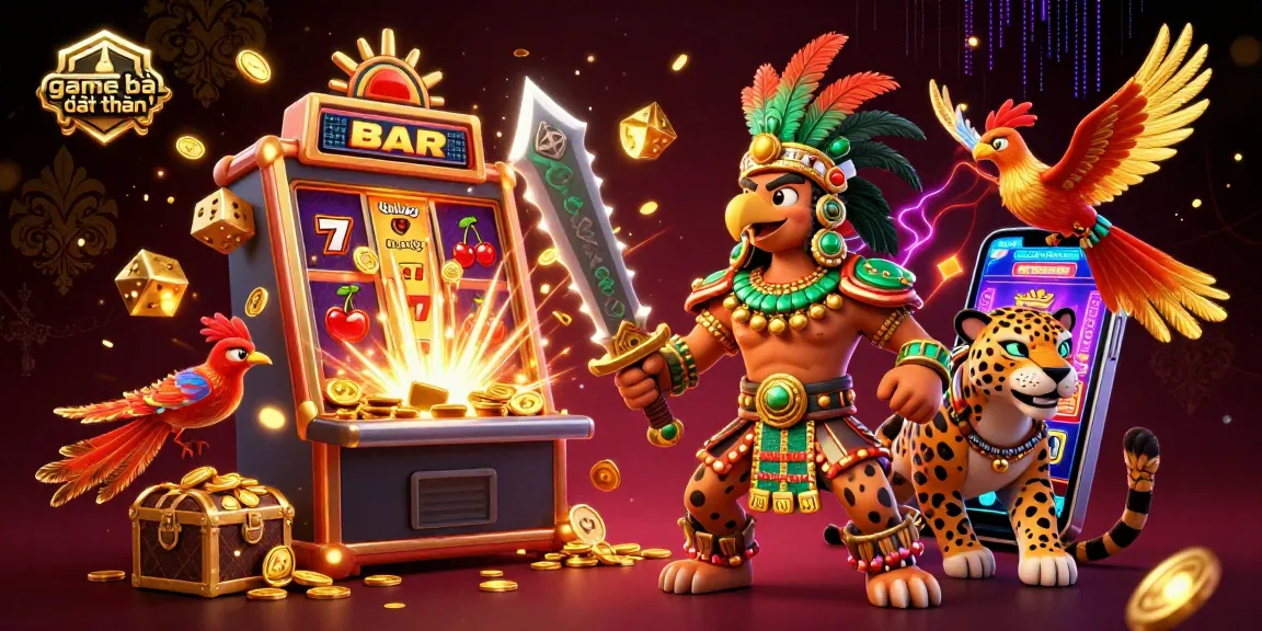 Engage in game bài đổi thưởng with Aztec warriors and vibrant slot machine action!