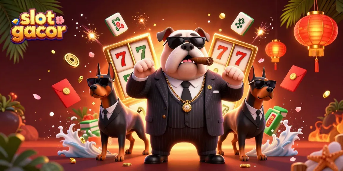Experience thrilling slot gacor excitement with a mafia boss and his guards in a vibrant casino scene.