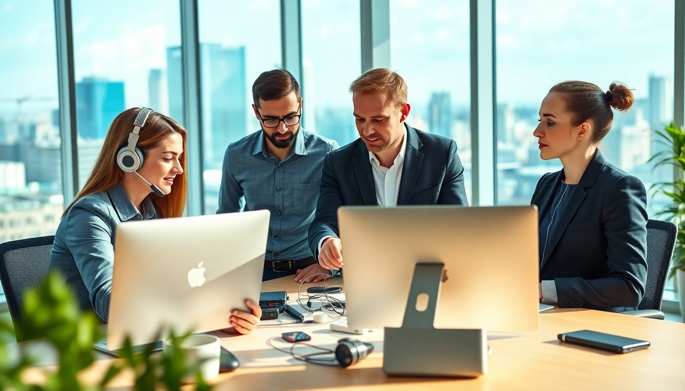 Team providing business IT support London in a bright, modern office setting.